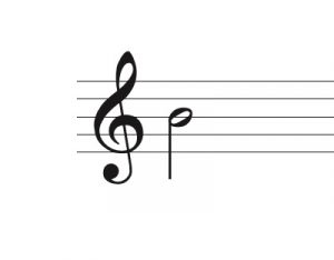 A half note in the treble clef. Image description available.