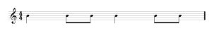 One quarter note, two eighth notes, one quarter note, and two eighth notes. Image description available.