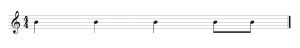 Three quarter notes and two eighth notes. Image description available.