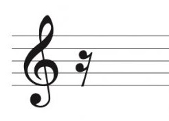 Image of staff and treble clef. 16th is placed on center line