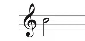 Image of staff and treble clef. Half note is placed on center line