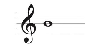 Image of staff and treble clef. Whole note is placed on center line