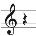 Image of staff and treble clef. Quarter rest is placed on staff