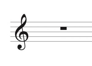 Image of staff and treble clef. Whole rest is placed below 4th line