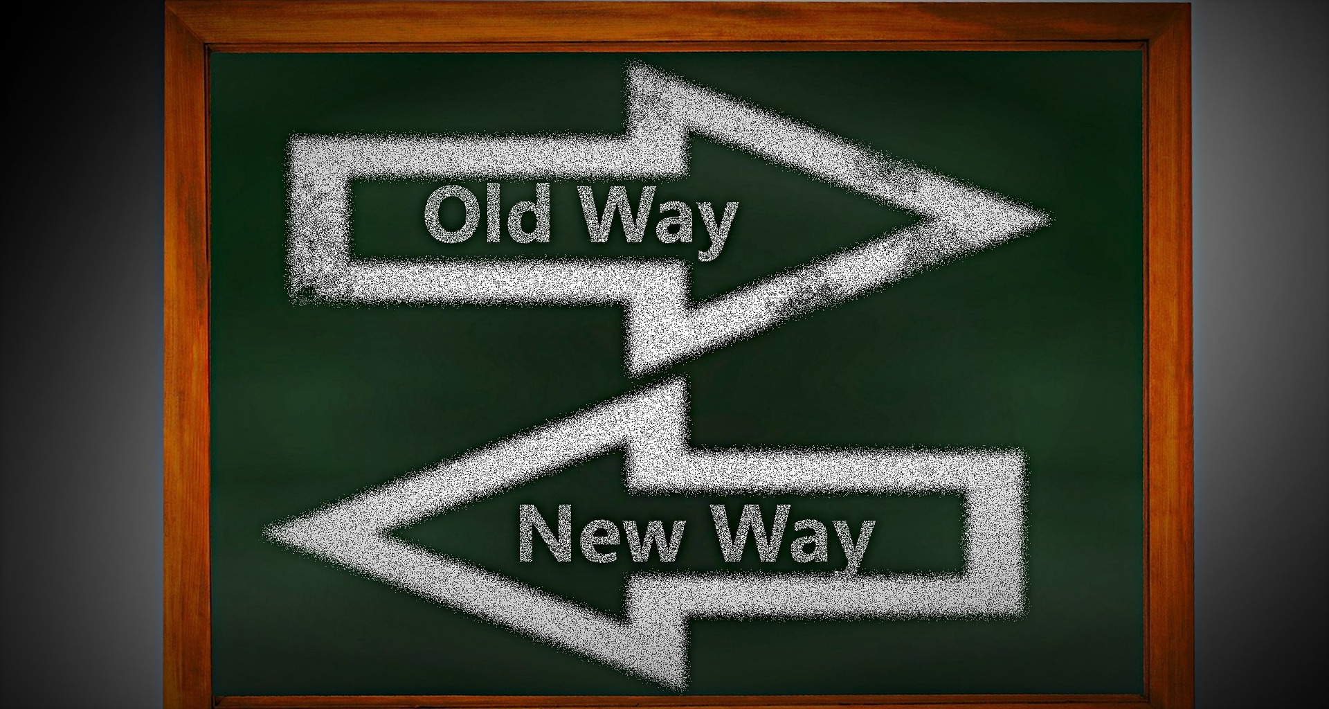 Paradigm shift/time for change/old way and new way.