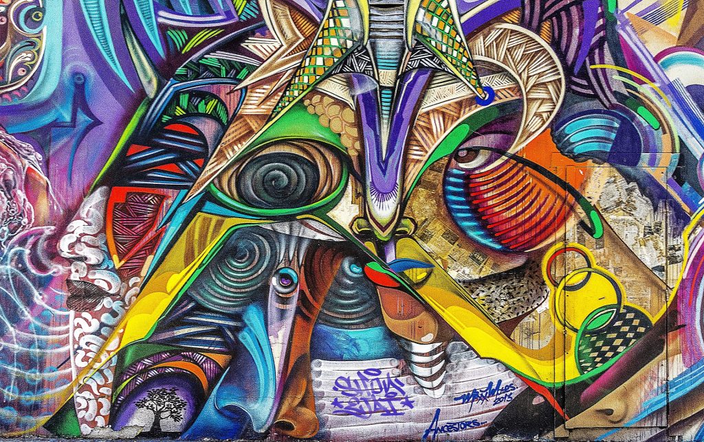 Colourful graffiti drawings.